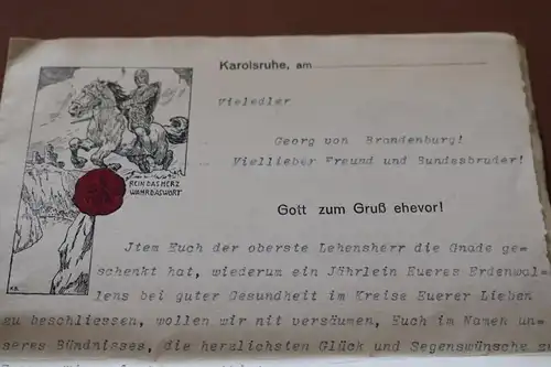 altes Schreiben vom Ritterbund Hohen-Realta Karlsruhe 1922