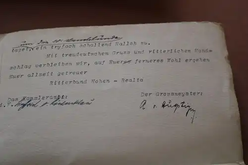 altes Schreiben vom Ritterbund Hohen-Realta Karlsruhe 1922