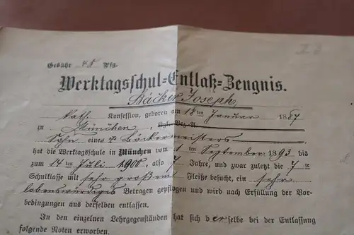 tolles altes Entlassungszeugnis Werktagsschule St. Peters München 1900