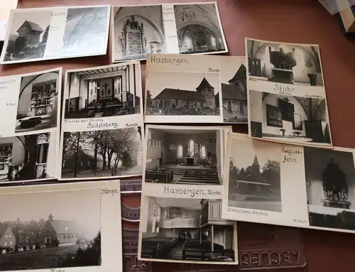 neun tolle alte Fotokarten mit Kirchen Ammerland, Norddeutschland 1960