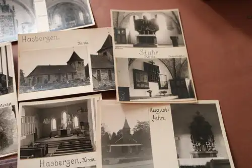 neun tolle alte Fotokarten mit Kirchen Ammerland, Norddeutschland 1960