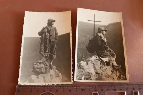 zwei tolle alte Fotos - Bergsteiger auf einem Gipfel - 20-30er Jahre ??