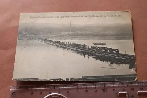 alte Karte - Deutsche Truppen überqueren die Njemen bei der Festung Kowno 1915 