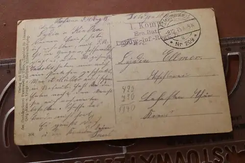 alte Karte - Deutsche Truppen überqueren die Njemen bei der Festung Kowno 1915 