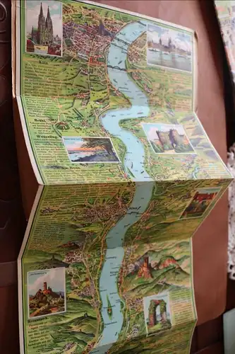 tolles altes Relief-Panorama des Rheines -mit Text im Bilde  1910-20 ??