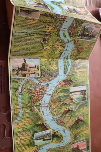 tolles altes Relief-Panorama des Rheines -mit Text im Bilde  1910-20 ??