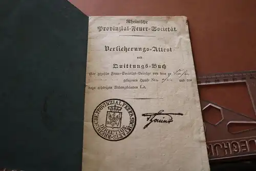 altes Heftchen - Rheinische Provinzial Feuer Societät Quittungsbuch von 1838