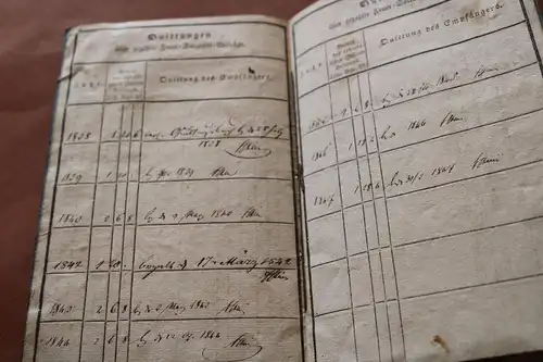 altes Heftchen - Rheinische Provinzial Feuer Societät Quittungsbuch von 1838 