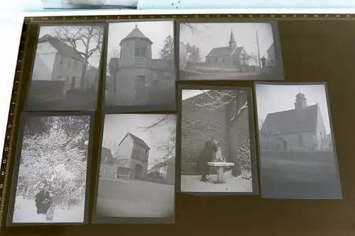 sieben tolle alte Negative vers . Gebäude,, Kirche . 30-40er Jahre - Ort ???