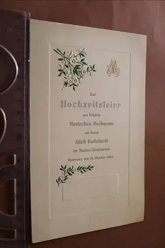 tolle alte Menuekarte- Hochzeitsfeier Kasino-Restaurant Hannover 1909