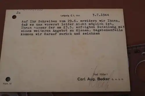 tolle alte Postkarte - Carl Aug. Becker Stoffe - Leipzig 1944