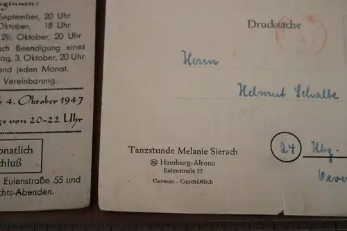 zwei  alte Drucksachen der Tanzschule Melanie Sierrach Hamburg 1947/48