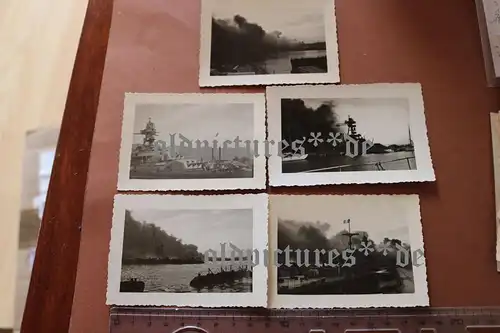 fünf alte Fotos Selbstversenkung der Vichy-Flotte - Toulon 1942