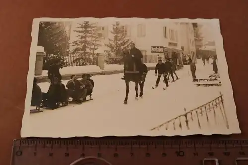 tolles altes Foto Pferd zieht Skifahrer - Weihnachten 1928 - Zermatt