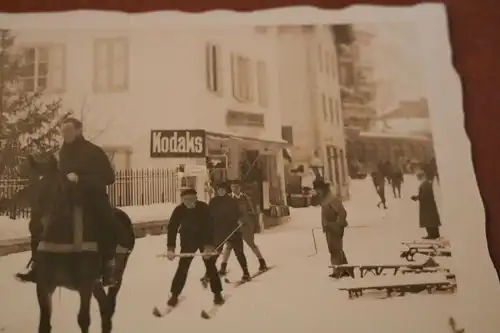 tolles altes Foto Pferd zieht Skifahrer - Weihnachten 1928 - Zermatt