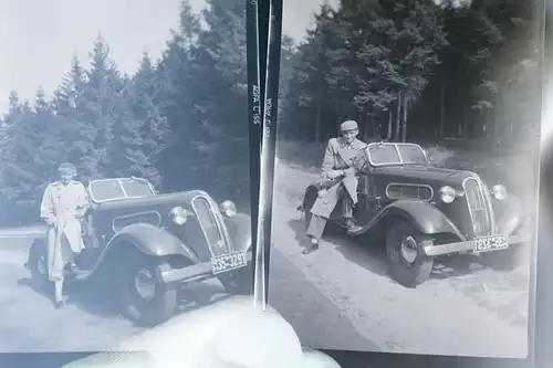 tolles altes Foto und zwei Negative  Personen mit Oldtimer BMW 320, 321 ?? 50er