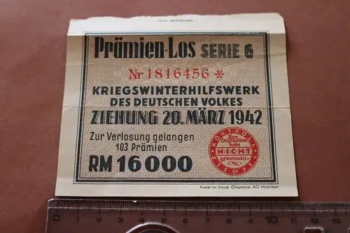 altes Prämien-Los Serie 6 Kriegswinterhilfswerk 1942