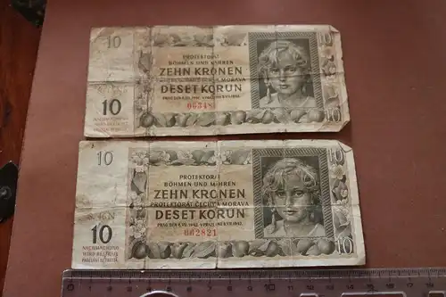 zwei alte Geldscheine 10 Kronen - Deset Korun - Böhmen und Mähren 1942