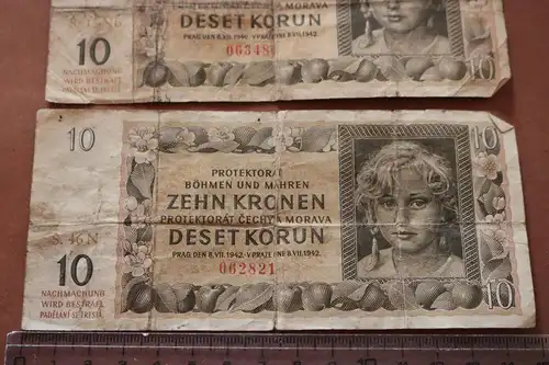 zwei alte Geldscheine 10 Kronen - Deset Korun - Böhmen und Mähren 1942