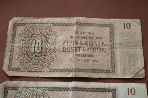 zwei alte Geldscheine 10 Kronen - Deset Korun - Böhmen und Mähren 1942