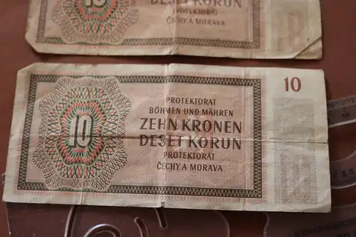 zwei alte Geldscheine 10 Kronen - Deset Korun - Böhmen und Mähren 1942