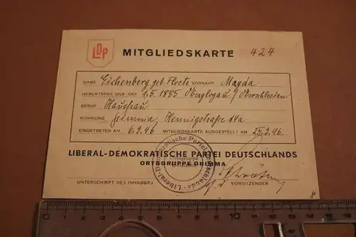 alte Mitgliedskarte der LPDP  - Liberal-Demokratische Partei Deutschland 1946