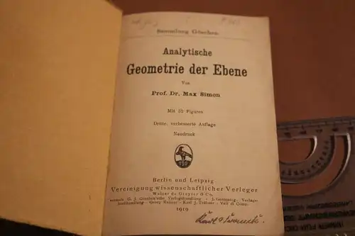 altes Buch - Analytische Geometrie der Ebene - Sammlung Göschen  1919