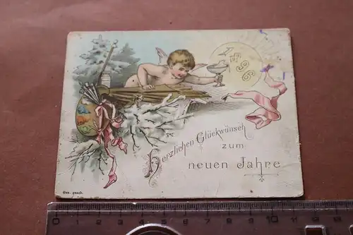tolle alte Karte  Neujahrsgrüße mit kleinem Engel - 1896