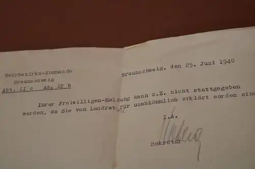 zwei alte Mitteilungen und alte Freiwilligenmeldekarte für die Wehrmacht 1940