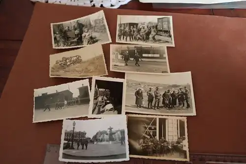 neun alte Fotos - Soldaten, vers Orte Paris , Negri-Hütte usw.  -MG,