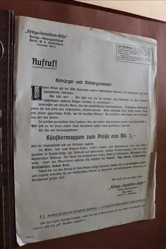 tolles altes Blatt der Kriegs-Invaliden-Hilfe zum Kauf von Künstlermappen  