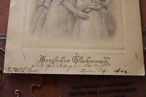 sehr alte Glückwunschkarte Druck Mutter und Tochter ? 1906