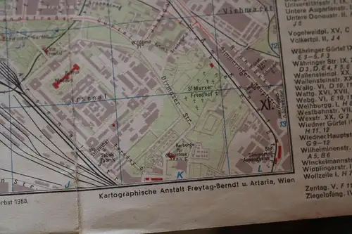 toller alter Stadtplan von Wien mit Karte Österreich 1958