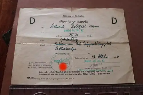 interessanter alter Sonderausweis D für Dienstreisen - 1940 Pio.Ers.Batl 82