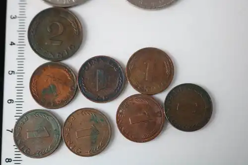 10  alte Münzen  Deutschland  - Pfennige und zwei Mark Stücke