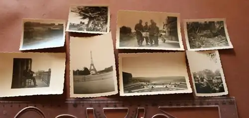 8 alte Fotos - Soldaten , gefangene Franzosen, zerst. Zug - Ville de Mayenne usw