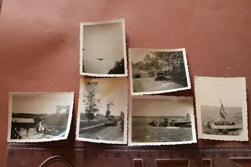 sechs alte Fotos- Soldaten  zerstörte Technik, Panzer -  Bjaresina Russland 1940