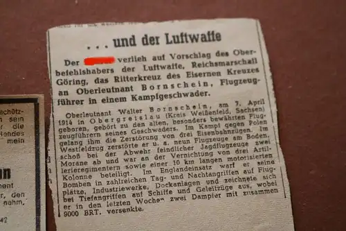 zwei alte Zeitungsausschnitte - OL Bornschein Pilot und Gedenkanzeige eines Sold