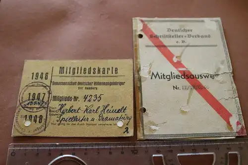 toller alter Mitgliedsausweis Schriftsteller-Verband und Karte - Bühnenangeh. 