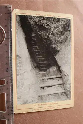 tolles altes Kabinettfoto  Souvenier  Eingang  Wolfsschlucht  Sächsische Schweiz