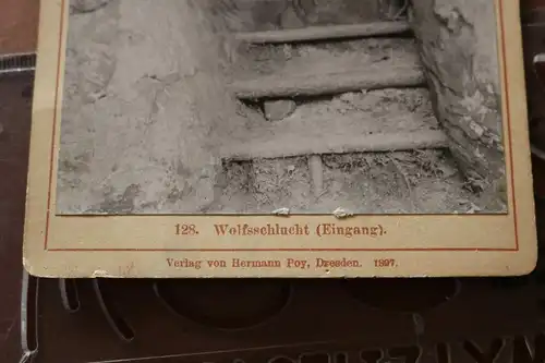 tolles altes Kabinettfoto  Souvenier  Eingang  Wolfsschlucht  Sächsische Schweiz