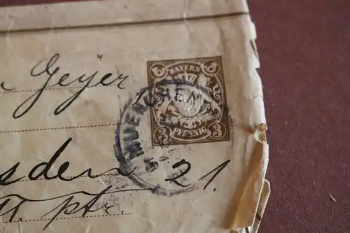 alte Ganzsache mit Bayern 3 Pfennig aufgedruckt 