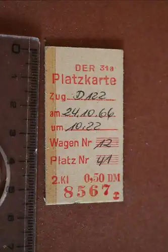 tolle alte Fahrkarte  Platzkarte DER Zug D122 - 1966