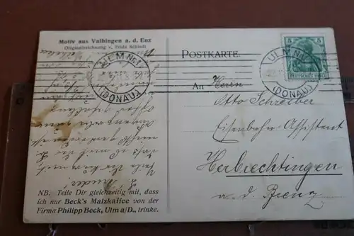 tolle alte Künstlerkarte - Motiv aus Vaihingen a.d. Enz - Beck´s Malzkaffee 1911