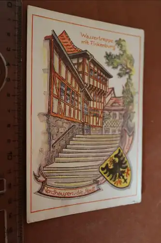 tolle alte Karte - Wassertreppe mit Finkenburg  Nordhausen 1950