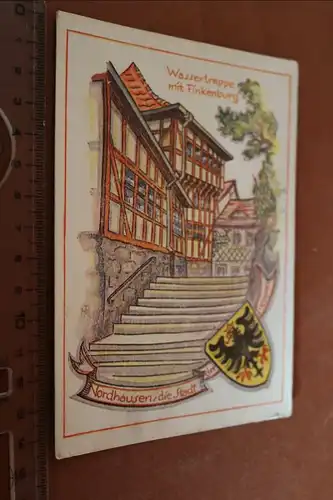 tolle alte Karte - Wassertreppe mit Finkenburg  Nordhausen 1950 