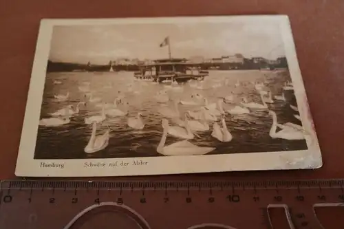tolle alte Karte - Hamburg Schwäne auf der Alster - 30-40er Jahre ??