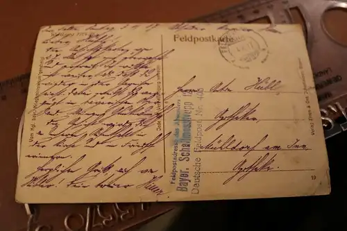 alte Feldpostkarte - Ennetiéres - Stempel Bayr. Schallmesstrupp ? 1917
