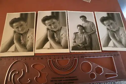 vier tolle alte Fotos - Portrait einer hübschen Frau und Schwester - 1945