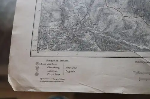 alte Karte des Deutschen Reiches Umdruckausgb. 447 Hirschberg Schlesien 1889